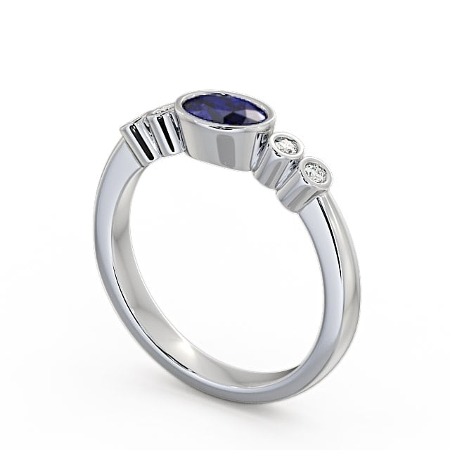 Five Stone Blue Sapphire and Diamond 0.66ct Ring 9K White Gold - Amia