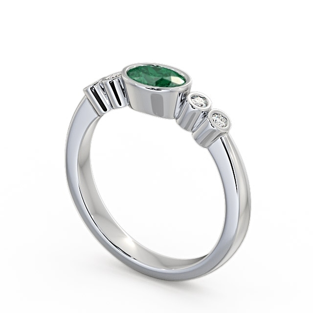 Five Stone Emerald and Diamond 0.58ct Ring 18K White Gold - Amia