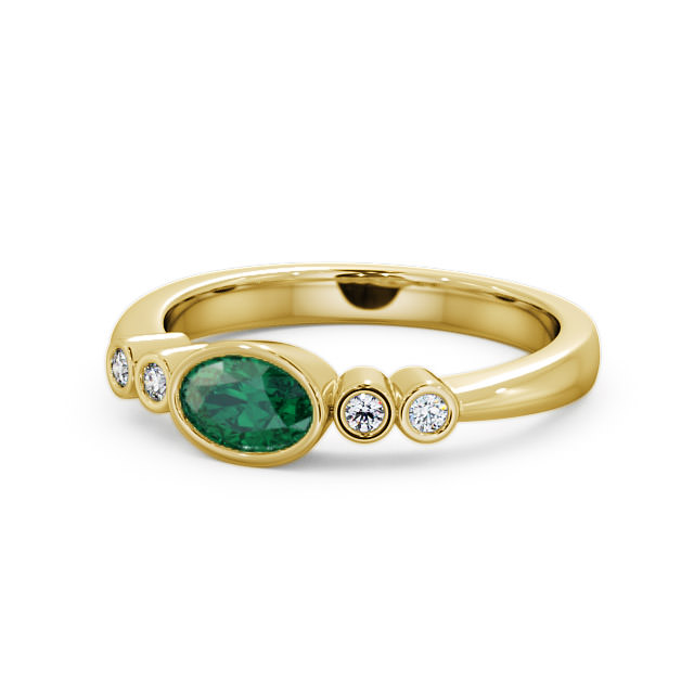 Five Stone Emerald and Diamond 0.58ct Ring 18K Yellow Gold - Amia GEM26_YG_EM_FLAT