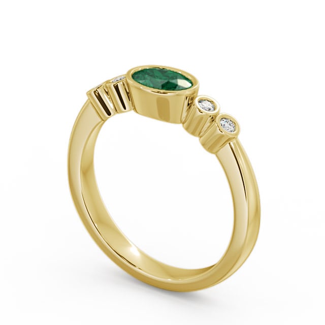 Five Stone Emerald and Diamond 0.58ct Ring 9K Yellow Gold - Amia