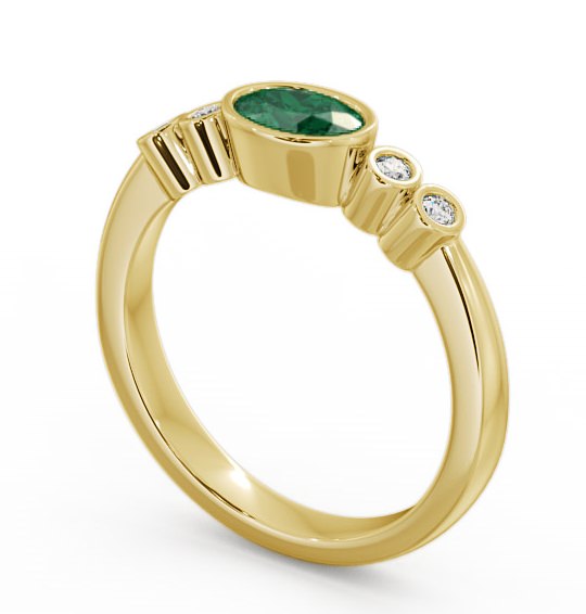 Five Stone Emerald and Diamond 0.58ct Ring 9K Yellow Gold - Amia GEM26_YG_EM_THUMB1