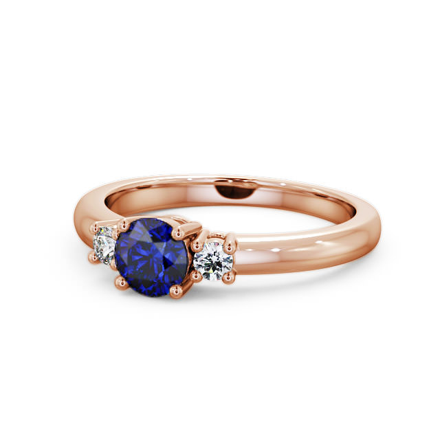 Three Stone Blue Sapphire and Diamond 0.89ct Ring 18K Rose Gold - Delia GEM27_RG_BS_FLAT