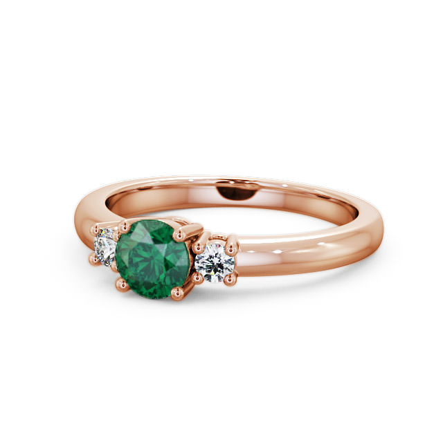 Three Stone Emerald and Diamond 0.72ct Ring 9K Rose Gold - Delia GEM27_RG_EM_FLAT