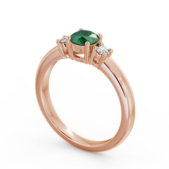 Three Stone Emerald and Diamond 0.72ct Ring 9K Rose Gold - Delia GEM27_RG_EM_SIDE