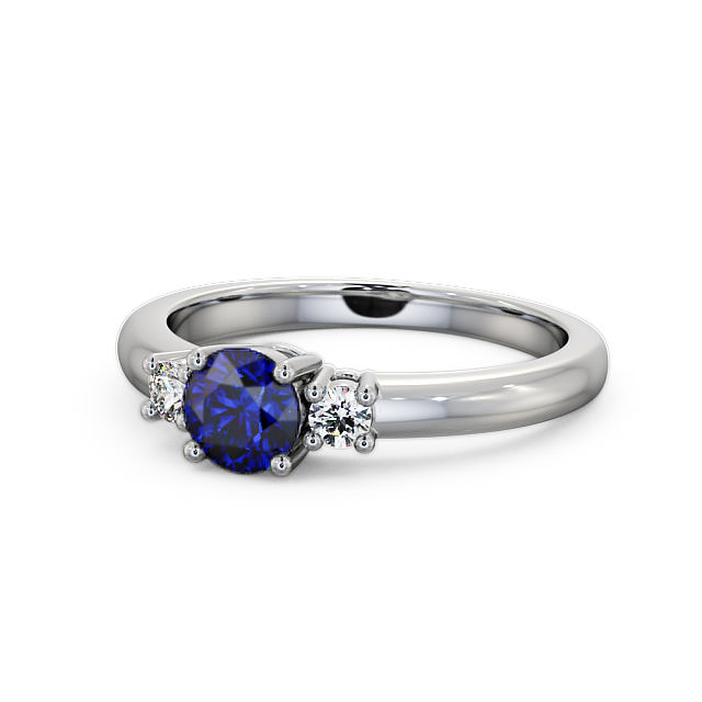Three Stone Blue Sapphire and Diamond 0.89ct Ring Platinum - Delia GEM27_WG_BS_FLAT