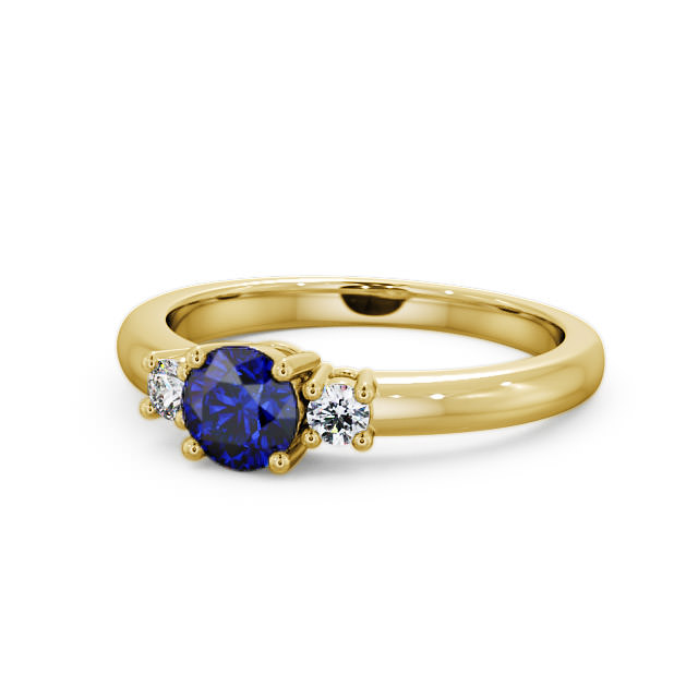 Three Stone Blue Sapphire and Diamond 0.89ct Ring 9K Yellow Gold - Delia GEM27_YG_BS_FLAT