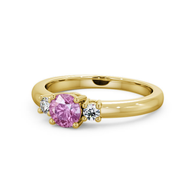 Three Stone Pink Sapphire and Diamond 0.89ct Ring 9K Yellow Gold - Delia GEM27_YG_PS_FLAT