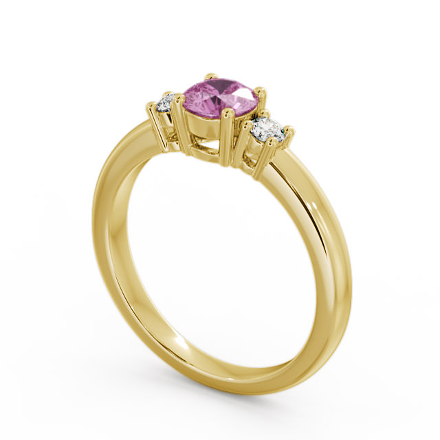 Three Stone Pink Sapphire and Diamond 0.89ct Ring 9K Yellow Gold - Delia