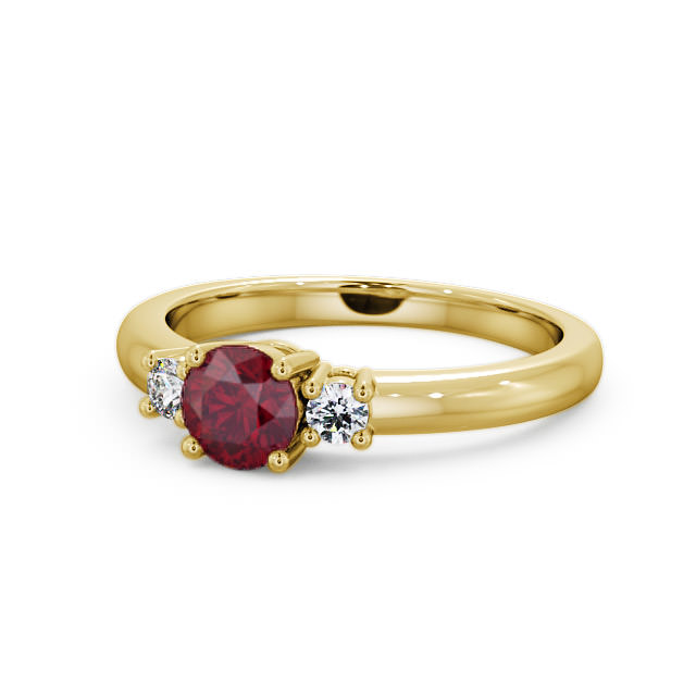 Three Stone Ruby and Diamond 0.89ct Ring 9K Yellow Gold - Delia GEM27_YG_RU_FLAT
