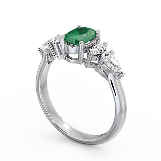 Emerald and Diamond 1.27ct Ring 9K White Gold - Petra GEM2_WG_EM_SIDE