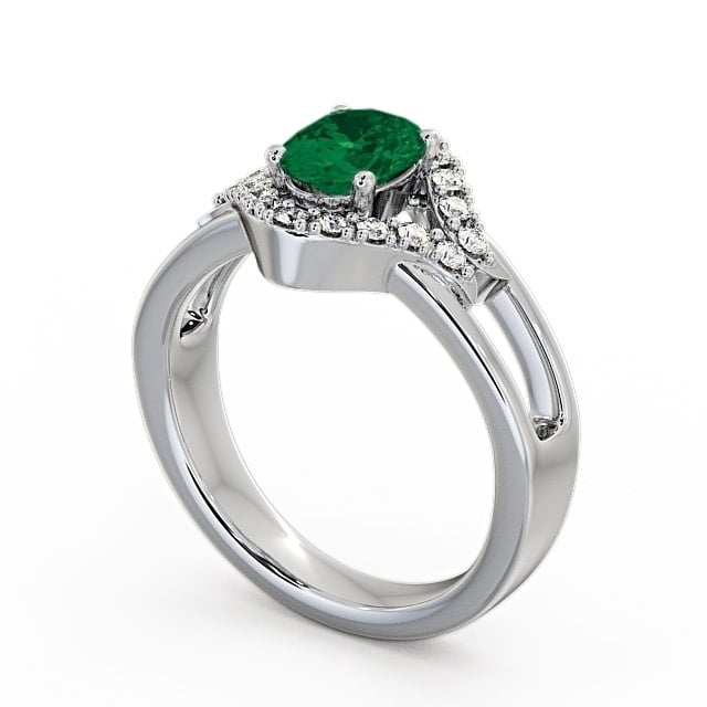 Emerald and Diamond 1.03ct Ring 9K White Gold - Viola