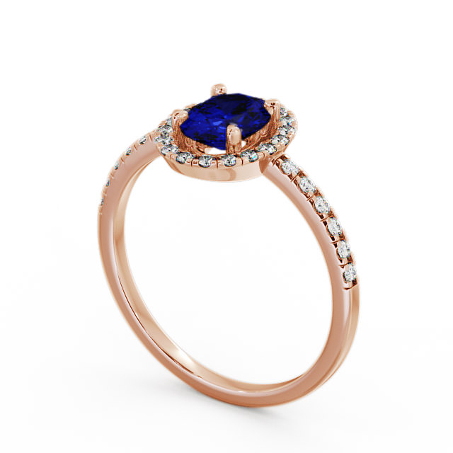 Halo Blue Sapphire and Diamond 1.18ct Ring 9K Rose Gold - Marina GEM5_RG_BS_SIDE