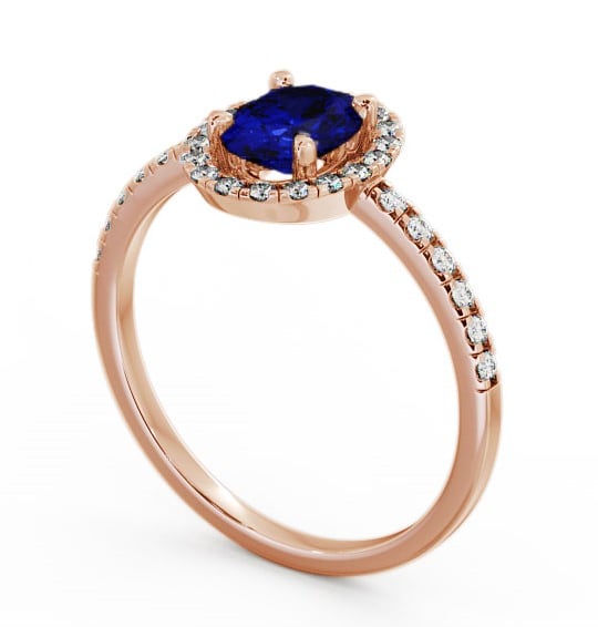 Halo Blue Sapphire and Diamond 1.18ct Ring 18K Rose Gold - Marina GEM5_RG_BS_THUMB1