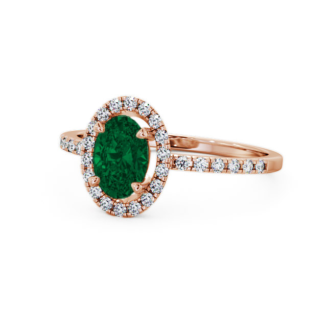 Halo Emerald and Diamond 1.03ct Ring 18K Rose Gold - Marina GEM5_RG_EM_FLAT