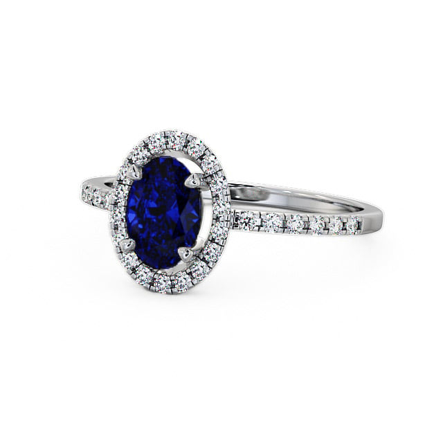 Halo Blue Sapphire and Diamond 1.18ct Ring 9K White Gold - Marina GEM5_WG_BS_FLAT