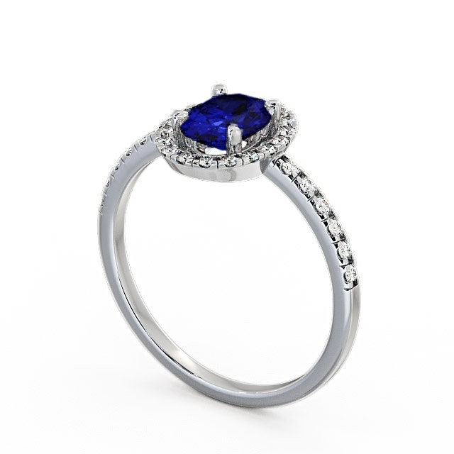 Halo Blue Sapphire and Diamond 1.18ct Ring 18K White Gold - Marina GEM5_WG_BS_SIDE