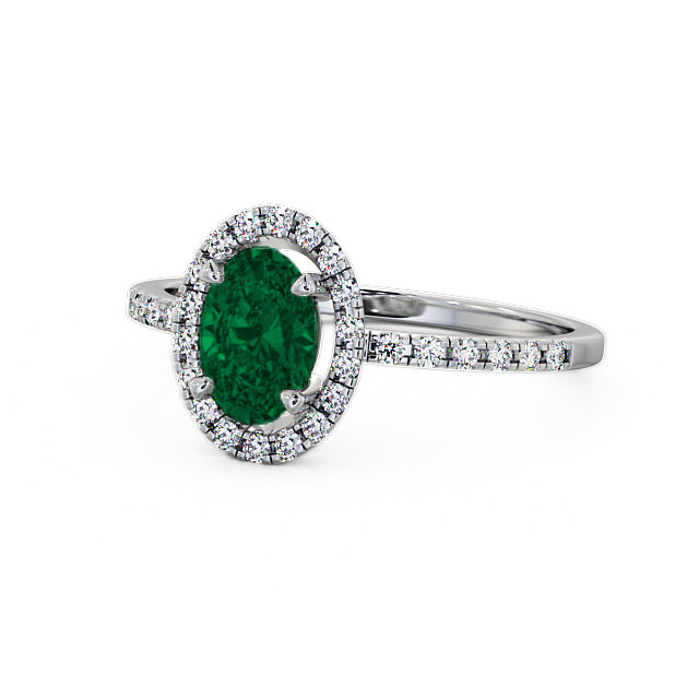 Halo Emerald and Diamond 1.03ct Ring 18K White Gold - Marina GEM5_WG_EM_FLAT