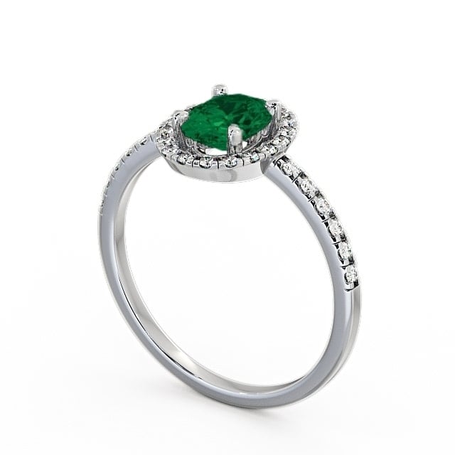 Halo Emerald and Diamond 1.03ct Ring 9K White Gold - Marina GEM5_WG_EM_SIDE