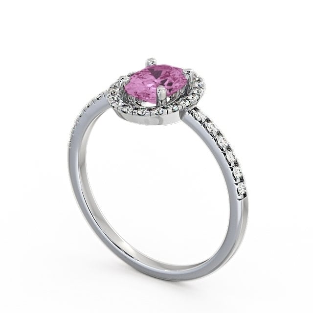 Halo Pink Sapphire and Diamond 1.18ct Ring 9K White Gold - Marina GEM5_WG_PS_SIDE