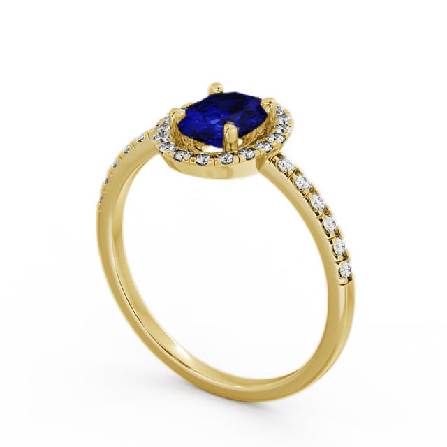 Halo Blue Sapphire and Diamond 1.18ct Ring 18K Yellow Gold - Marina GEM5_YG_BS_SIDE