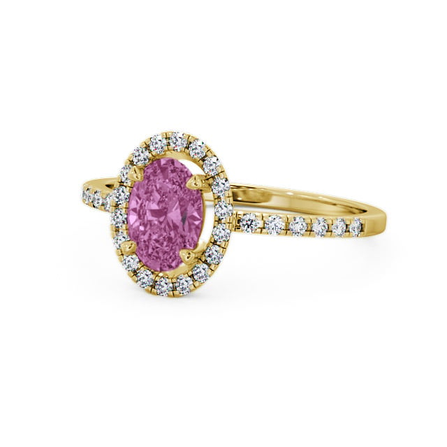 Halo Pink Sapphire and Diamond 1.18ct Ring 9K Yellow Gold - Marina GEM5_YG_PS_FLAT
