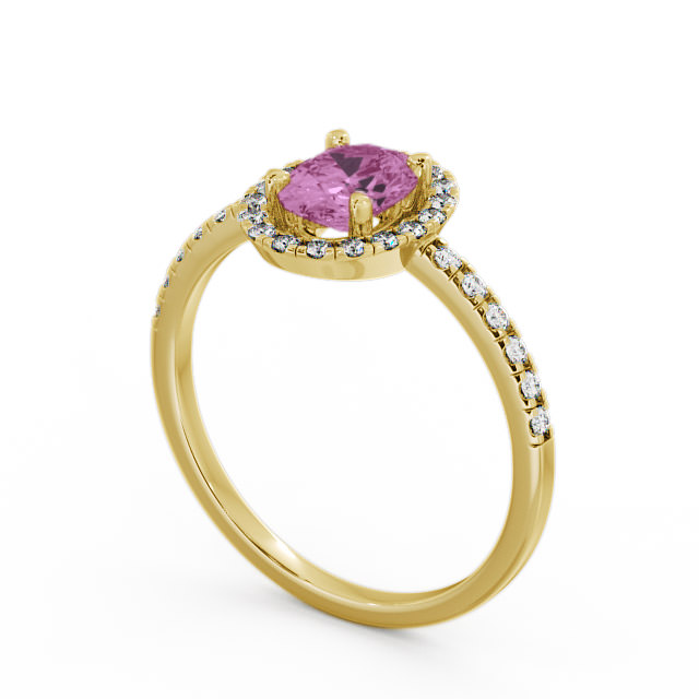 Halo Pink Sapphire and Diamond 1.18ct Ring 9K Yellow Gold - Marina GEM5_YG_PS_SIDE