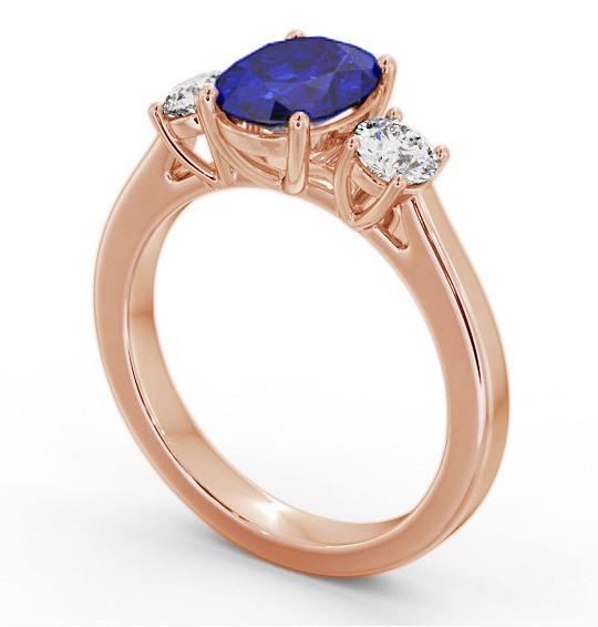 Three Stone Blue Sapphire and Diamond 1.95ct Ring 18K Rose Gold GEM61_RG_BS_THUMB1 