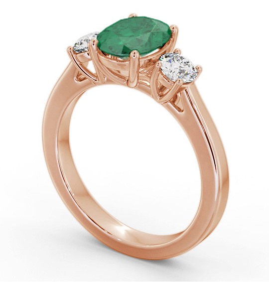 Three Stone Emerald and Diamond 1.65ct Ring 9K Rose Gold GEM61_RG_EM_THUMB1 