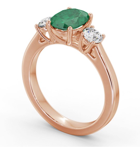 Three Stone Emerald and Diamond 1.65ct Ring 9K Rose Gold GEM61_RG_EM_THUMB1