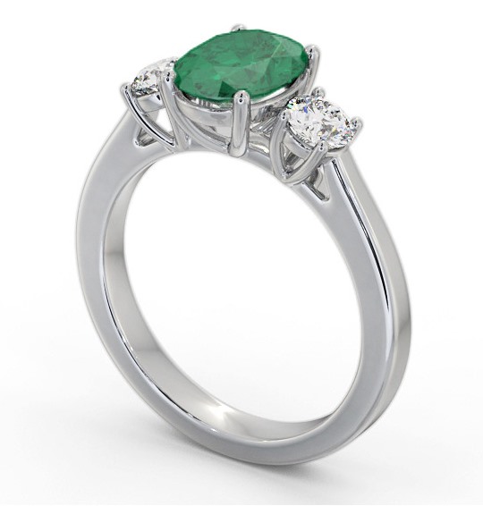  Three Stone Emerald and Diamond 1.65ct Ring 18K White Gold - Belene GEM61_WG_EM_THUMB1 