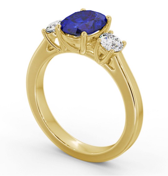 Three Stone Blue Sapphire and Diamond 1.95ct Ring 9K Yellow Gold - Belene GEM61_YG_BS_THUMB1