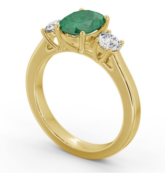 Three Stone Emerald and Diamond 1.65ct Ring 9K Yellow Gold - Belene GEM61_YG_EM_THUMB1