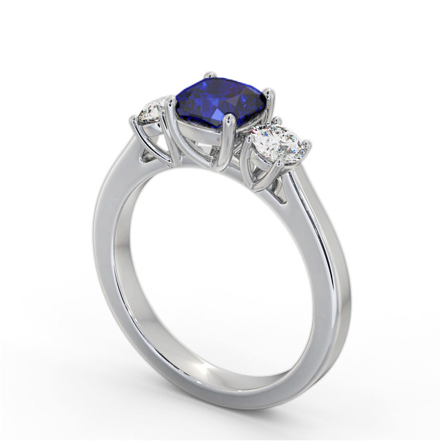 Three Stone Blue Sapphire and Diamond 1.40ct Ring 18K White Gold - Lamel GEM62_WG_BS_SIDE