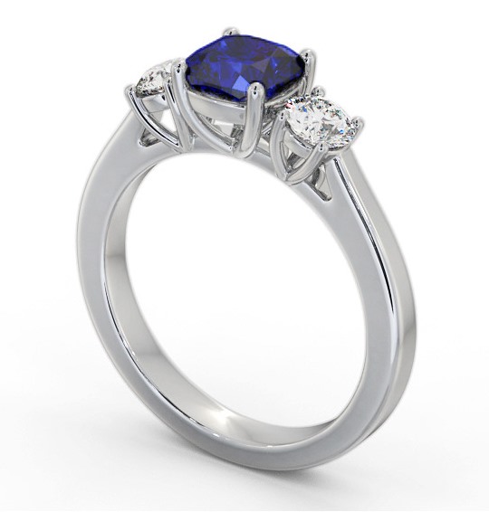 Three Stone Blue Sapphire and Diamond 1.40ct Ring 18K White Gold - Lamel GEM62_WG_BS_THUMB1