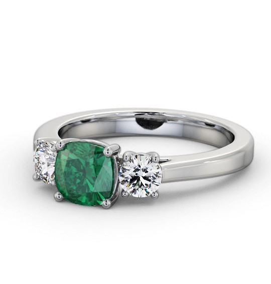  Three Stone Emerald and Diamond 1.20ct Ring 18K White Gold - Lamel GEM62_WG_EM_THUMB2 