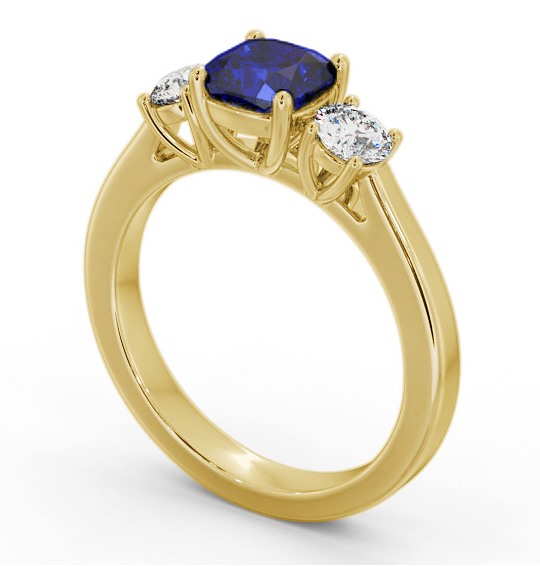 Three Stone Blue Sapphire and Diamond 1.40ct Ring 9K Yellow Gold - Lamel GEM62_YG_BS_THUMB1