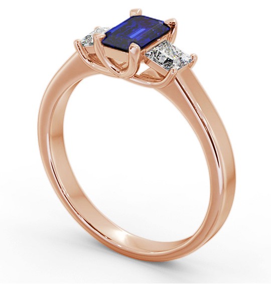 Three Stone Blue Sapphire and Diamond 1.15ct Ring 18K Rose Gold GEM63_RG_BS_THUMB1