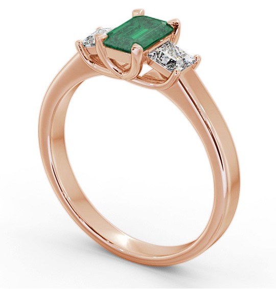 Three Stone Emerald and Diamond 1.00ct Ring 9K Rose Gold GEM63_RG_EM_THUMB1
