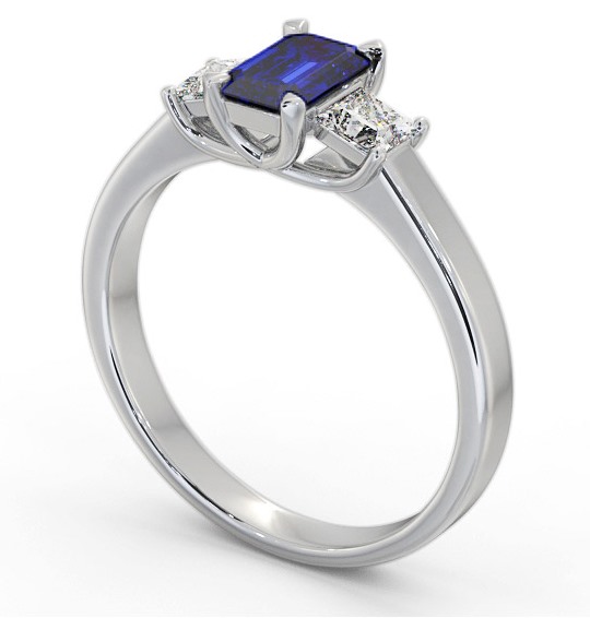 Three Stone Blue Sapphire and Diamond 1.15ct Ring Palladium GEM63_WG_BS_THUMB1