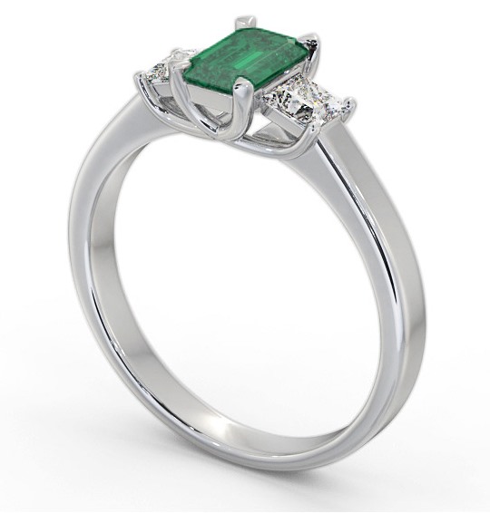 Three Stone Emerald and Diamond 1.00ct Ring 18K White Gold GEM63_WG_EM_THUMB1 