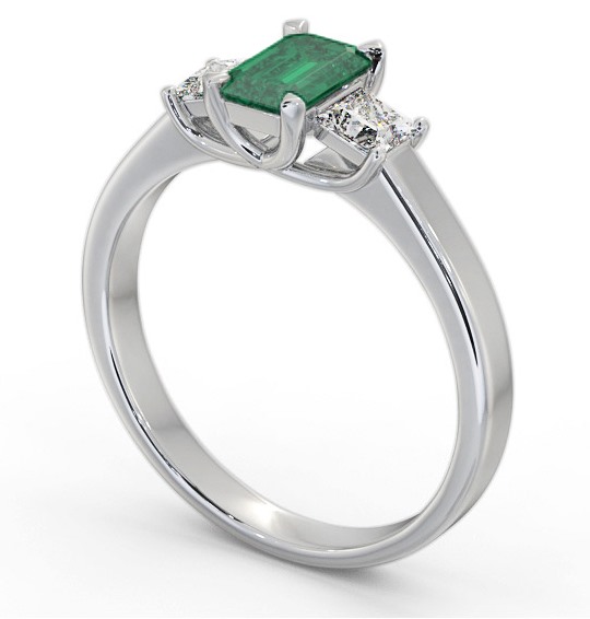 Three Stone Emerald and Diamond 1.00ct Ring 18K White Gold GEM63_WG_EM_THUMB1