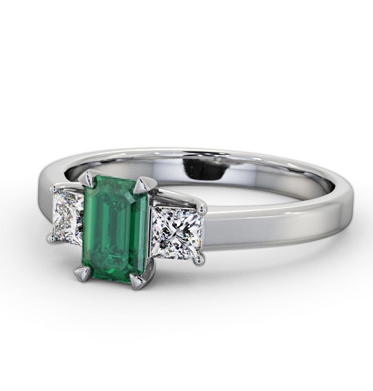 Three Stone Emerald and Diamond 1.00ct Ring 18K White Gold GEM63_WG_EM_THUMB2 