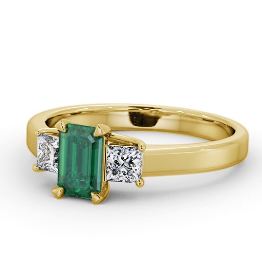 Three Stone Emerald and Diamond 1.00ct Ring 18K Yellow Gold GEM63_YG_EM_THUMB2 