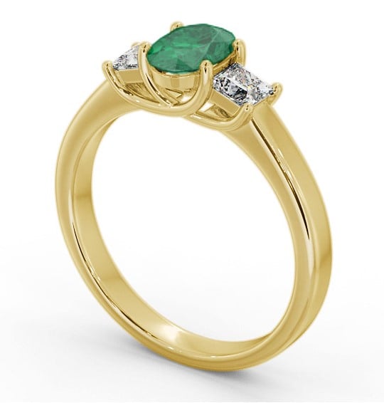 Three Stone Emerald and Diamond 1.10ct Ring 18K Yellow Gold - Dalilah GEM64_YG_EM_THUMB1