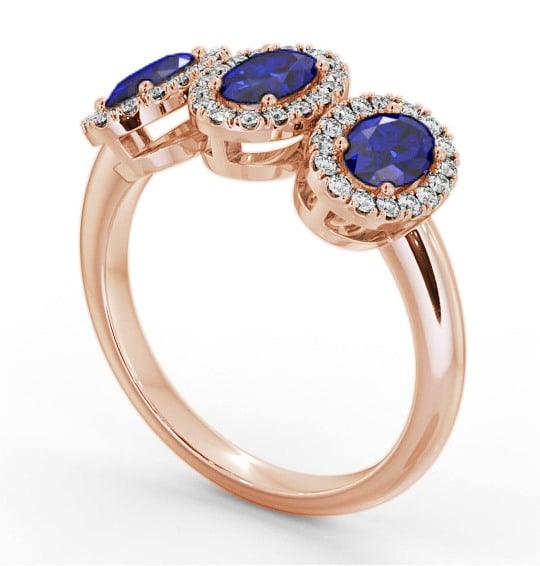 Halo Trilogy Blue Sapphire and Diamond 1.60ct Ring 9K Rose Gold GEM65_RG_BS_THUMB1