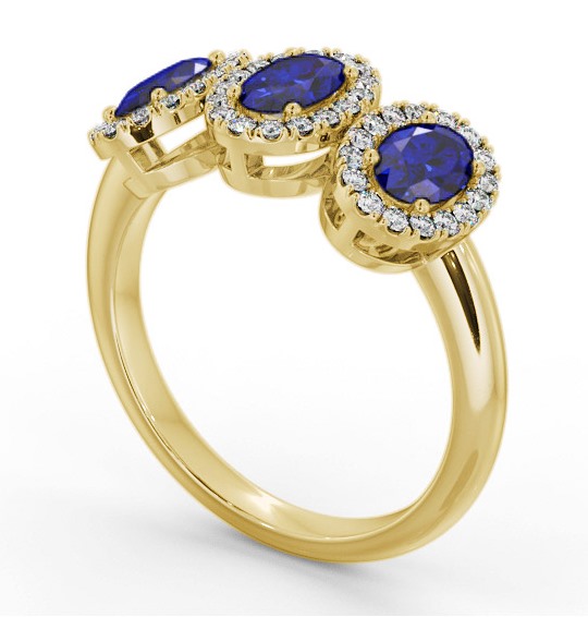 Halo Trilogy Blue Sapphire and Diamond 1.60ct Ring 9K Yellow Gold GEM65_YG_BS_THUMB1