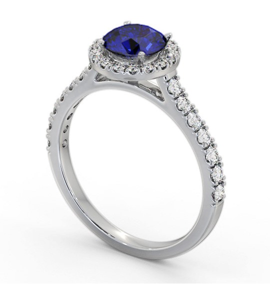 Halo Blue Sapphire and Diamond 1.50ct Ring 18K White Gold GEM67_WG_BS_THUMB1