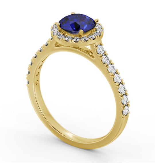 Halo Blue Sapphire and Diamond 1.50ct Ring 18K Yellow Gold GEM67_YG_BS_THUMB1