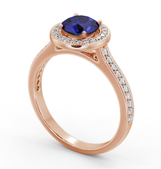 Halo Blue Sapphire and Diamond 1.35ct Ring 18K Rose Gold GEM68_RG_BS_THUMB1
