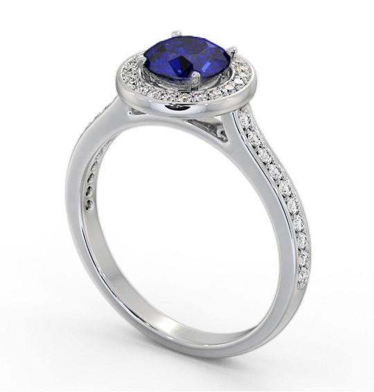 Halo Blue Sapphire and Diamond 1.35ct Ring 18K White Gold GEM68_WG_BS_THUMB1 